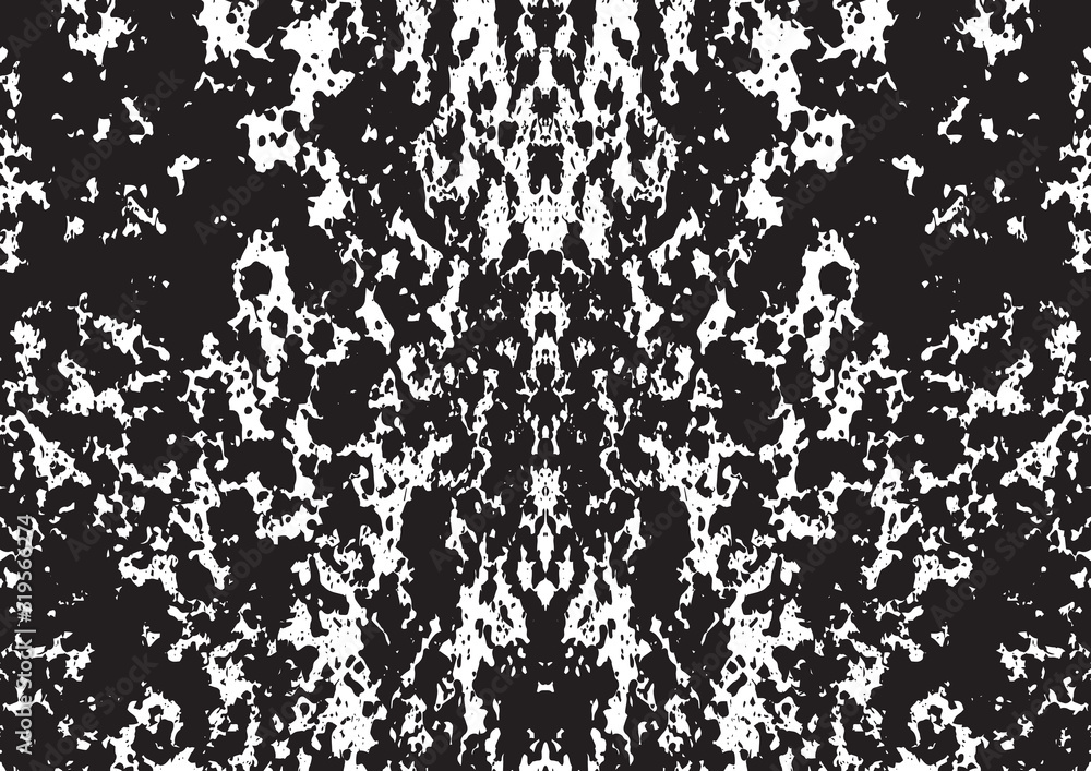 Black and white vintage grunge futuristic background. Suitable to create unique overlay textures with the effect of scratching, breaking, antiquity and old materials. Symmetric vector texture.
