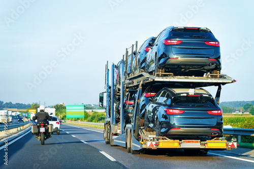 Canvas Print Cars carrier truck on the highway asphalt road of Poland