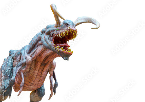 alien dinosaur in a white background with copy space