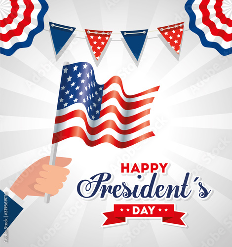 Hand holding flag design, Usa happy presidents day united states america independence nation us country and national theme Vector illustration