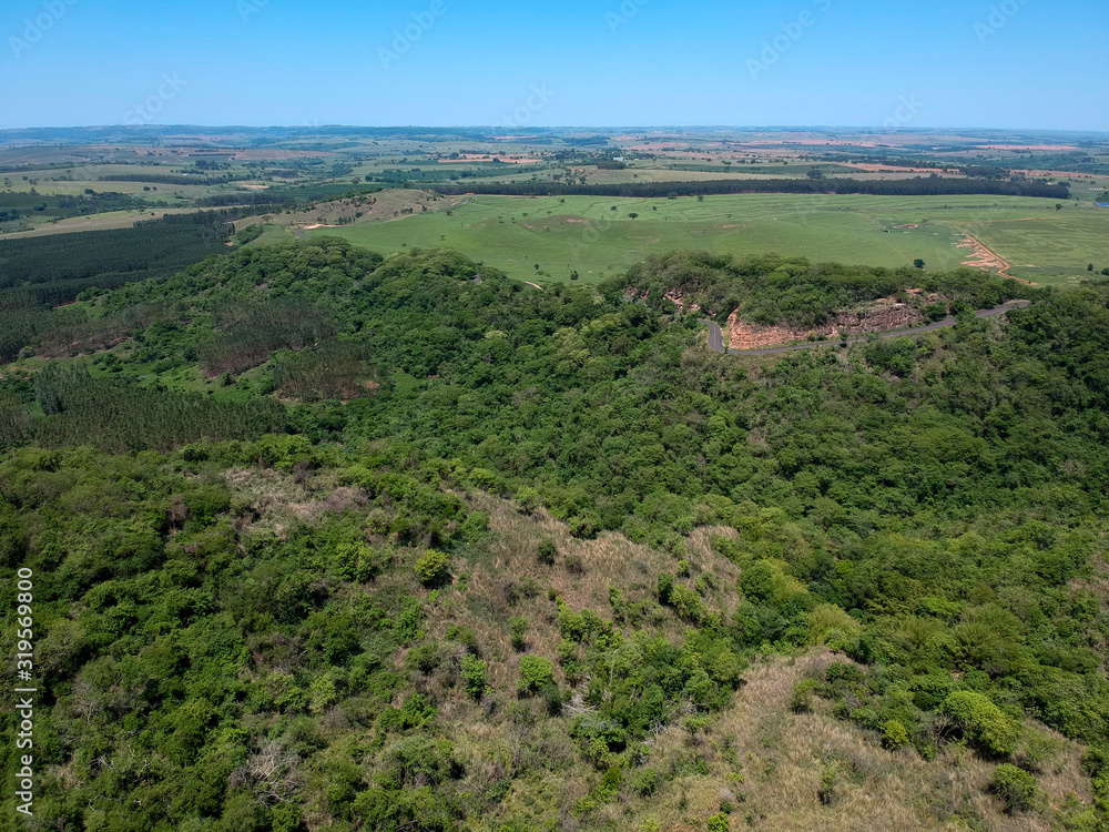 aerial view of the mountains of Avencas in Marilia countryside