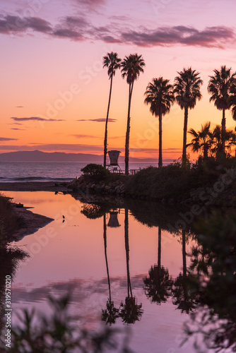 Orange Pink Purple Sunset and Reflection in California 