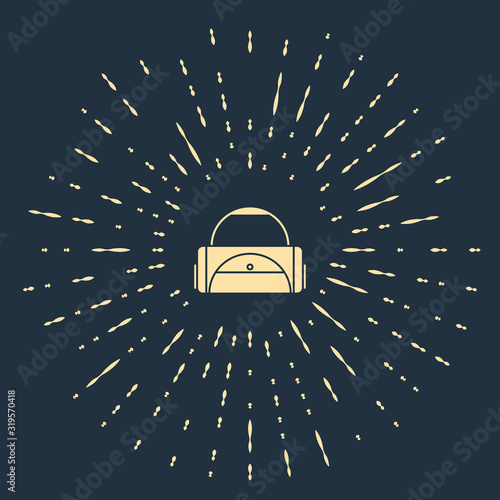 Beige Sport bag icon isolated on blue background. Abstract circle random dots. Vector Illustration
