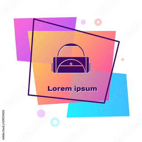 Purple Sport bag icon isolated on white background. Color rectangle button. Vector Illustration