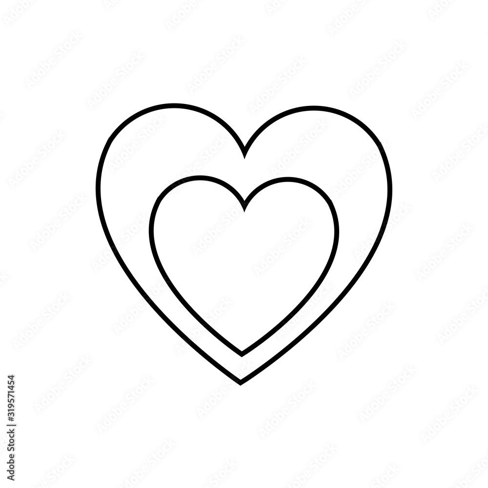 Black and white linear simple icon of a beautiful two hearts in love for the holiday of love on Valentine's Day or March 8. Vector illustration