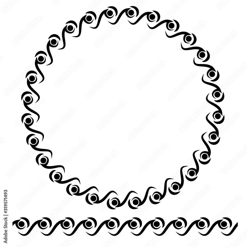 Simple Vector Black Rounded Corner Circle Floral Frame, Isolated On White 