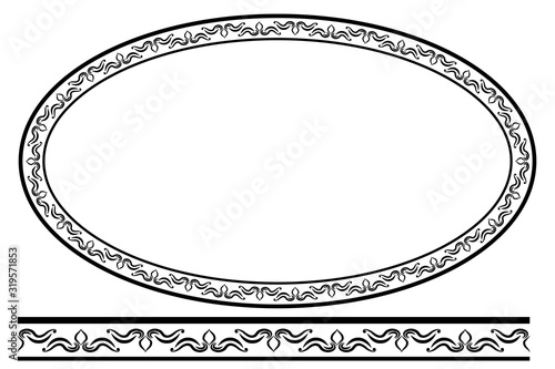 Vector Black Rounded Corner Oval Floral Frame, Isolated On White
