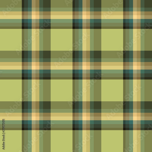 Seamless pattern in stylish discreet yellow, beige and light and dark green colors for plaid, fabric, textile, clothes, tablecloth and other things. Vector image.