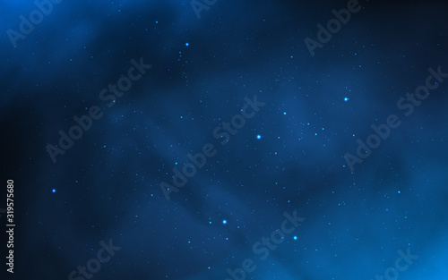 Space background. Blue galaxy with shining stars. Realistic milky way. Colorful cosmos with stardust and nebula. Bright starry universe. Deep infinite cosmos. Vector illustration