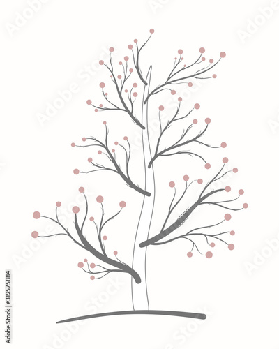Tree with branches and fruits on a light background in the logo style