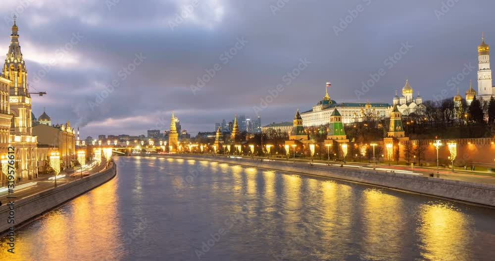 January 2020, Moscow Russia, Moscow river, evening time lapse, 4k, beautiful evening cityscape. January 2020, Moscow Russia, Moscow river, evening time lapse, 4k, beautiful evening cityscape.