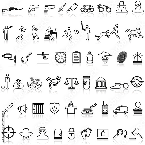 Criminal activity line icon set
