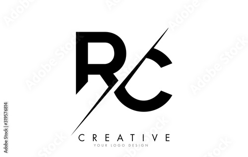 RC R C Letter Logo Design with a Creative Cut.