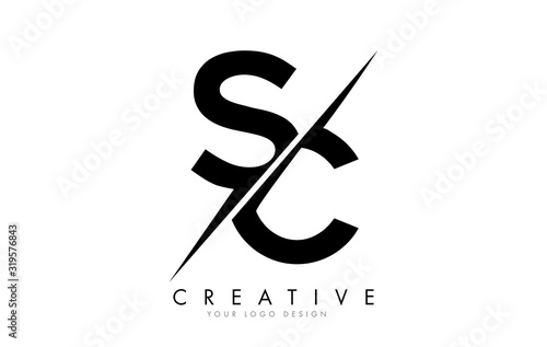 SC S C Letter Logo Design with a Creative Cut.