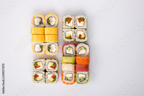 set of rolls top view on a white background for the menu