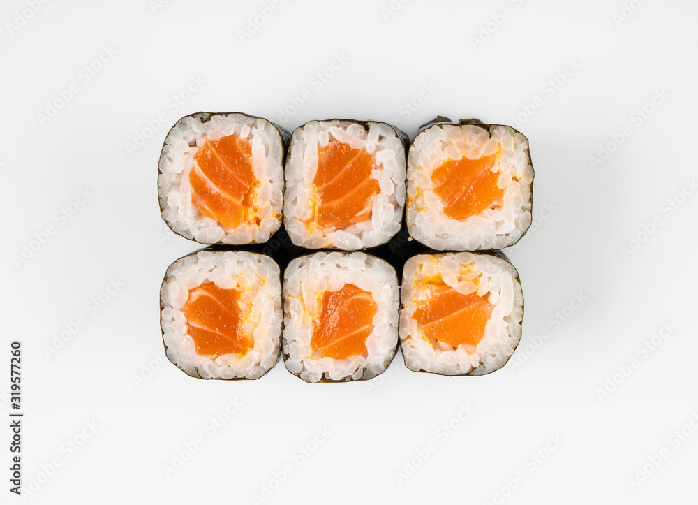 rolls with fish top view on a white background for the menu3 rolls with fish top view on a white background for the menu3