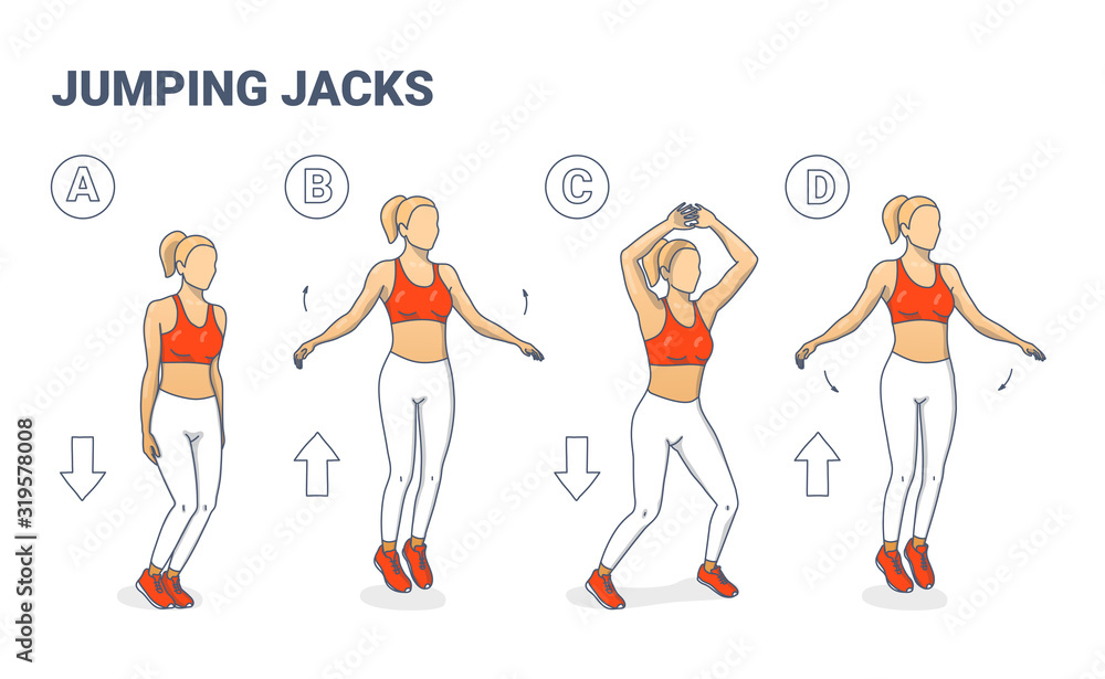 Girl doing Jumping Jacks Exercise Workout Silhouettes. Stock Vector Adobe Stock