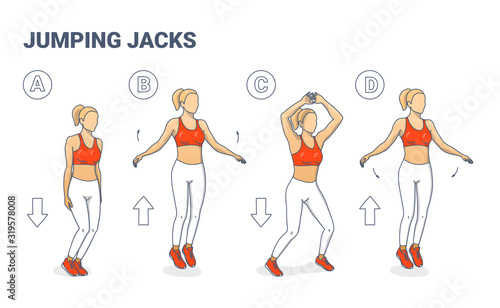 Girl doing Jumping Jacks Exercise Workout Silhouettes.