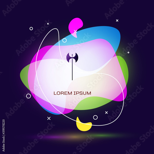 Black Medieval axe icon isolated on blue background. Battle axe, executioner axe. Medieval weapon. Abstract banner with liquid shapes. Vector Illustration