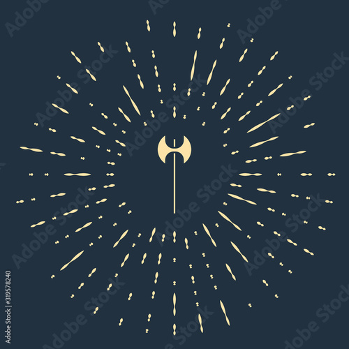 Beige Medieval axe icon isolated on blue background. Battle axe, executioner axe. Medieval weapon. Abstract circle random dots. Vector Illustration