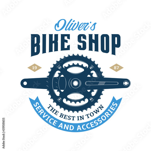 Vector bike shop, bicycle accessories and service logo