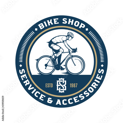 Vector bike shop, bicycle accessories and service logo