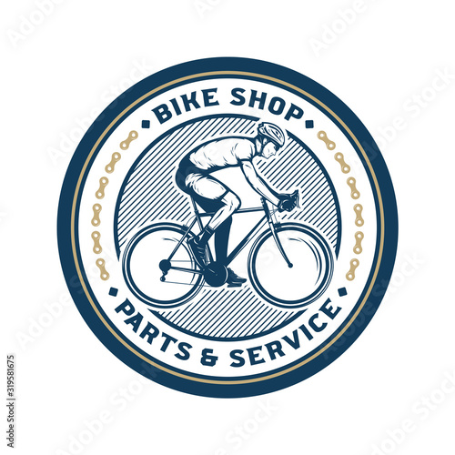 Vector bike shop, bicycle accessories and service logo