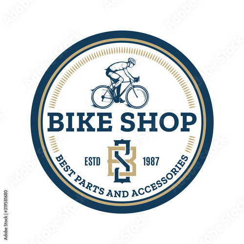 Vector bike shop, bicycle accessories and service logo