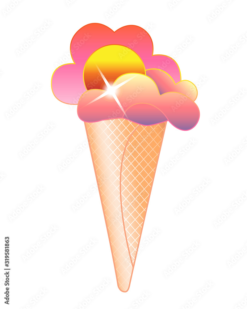 Ice cream horn vector full color picture. Ice cream clouds at