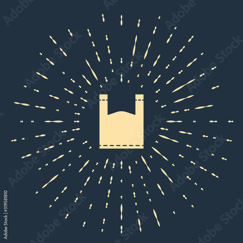 Beige Plastic bag icon isolated on blue background. Disposable cellophane and polythene package prohibition sign. Abstract circle random dots. Vector Illustration