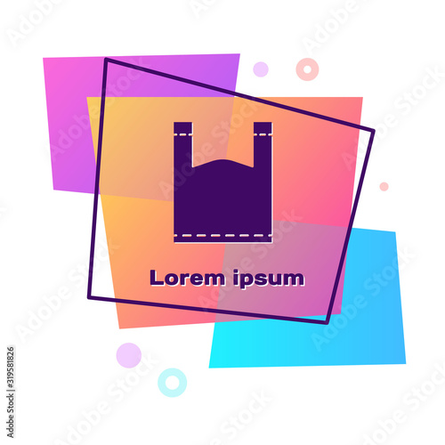 Purple Plastic bag icon isolated on white background. Disposable cellophane and polythene package prohibition sign. Color rectangle button. Vector Illustration