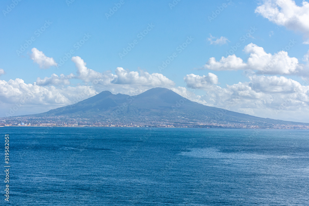 Italy, Naples, view of Vesuvius and the beautiful blue sea