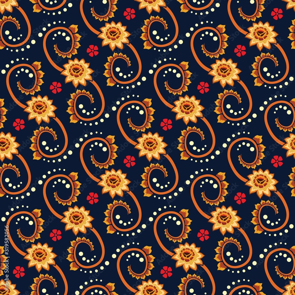 Seamless pattern with abstract floral, Indonesian batik motif, fantasyl style