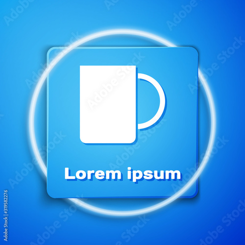 White Coffee cup icon isolated on blue background. Tea cup. Hot drink coffee. Blue square button. Vector Illustration