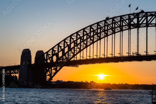 Backlight photo of Harbour Bridge at sunset, Sydney