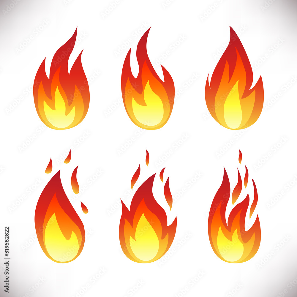Set of fire flame icons isolated on white background. Set of fire flame icons isolated on white background.