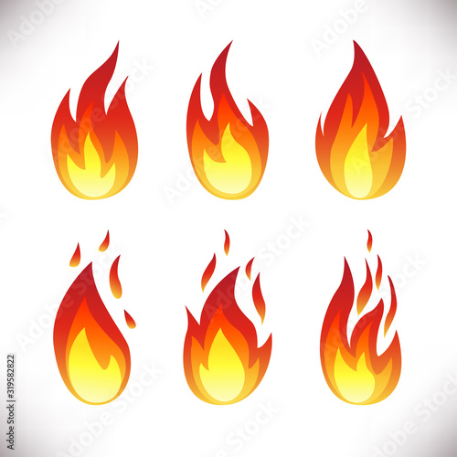 Set of fire flame icons isolated on white background.