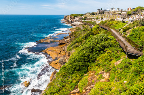 Panoramic view of coogee to bondi costal walk, Sydney