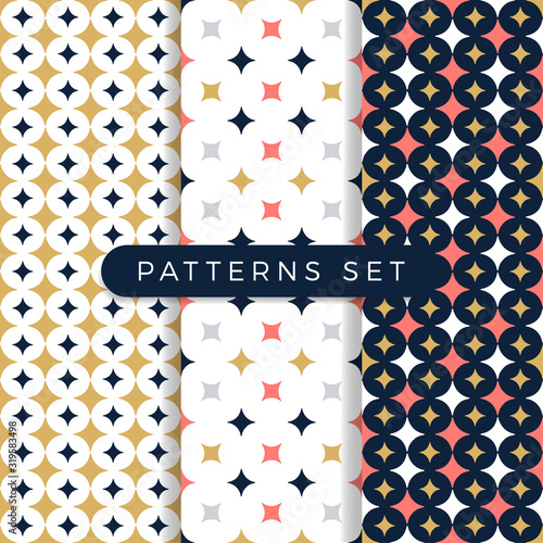 Star pattern set. Ornamental Vector seamless space pattern. Modern stylish texture. Geometric structure from unequal sized stars. Wedding, scrapbook, gift wrapping paper, textil or diaper