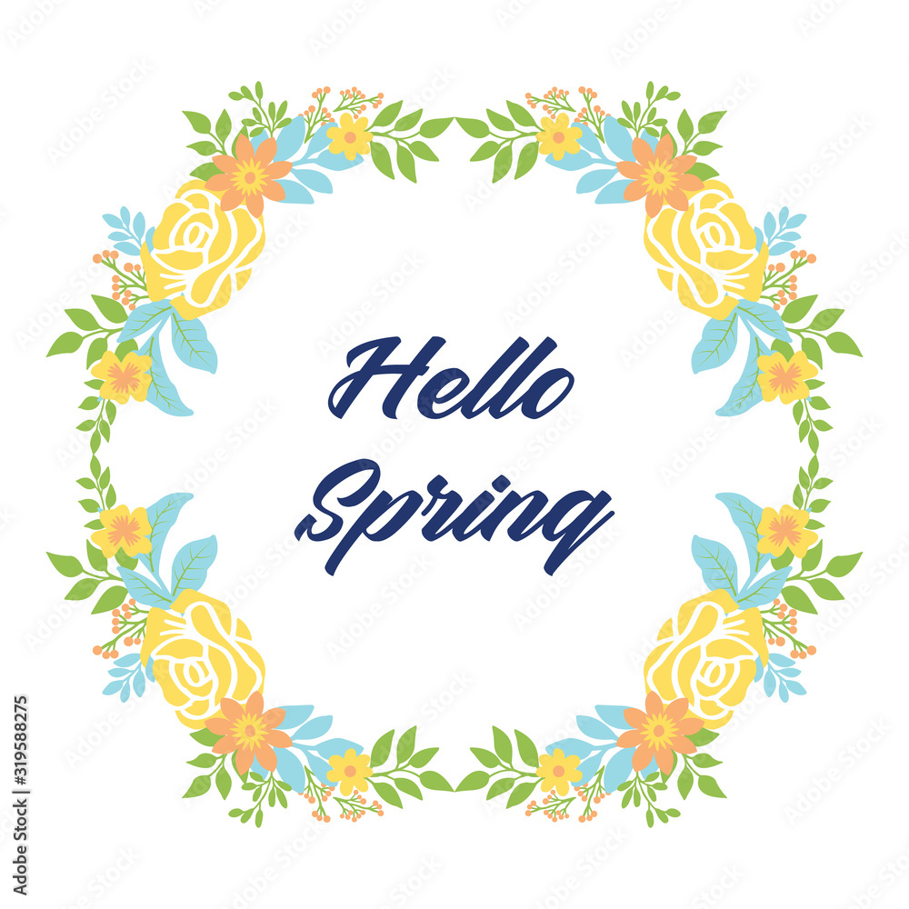 Template design for hello spring invitation card, with elegant leaf and floral frame. Vector Template design for hello spring invitation card, with elegant leaf and floral frame. Vector