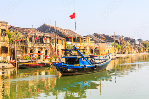 Traditional fishing boat moored on the river