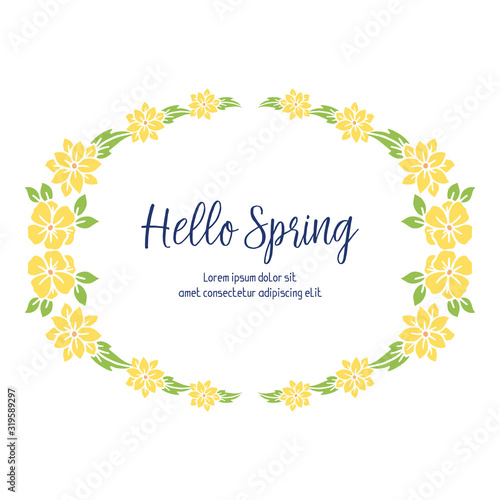Wallpaper design for hello spring invitation card, with elegant style of yellow wreath frame. Vector
