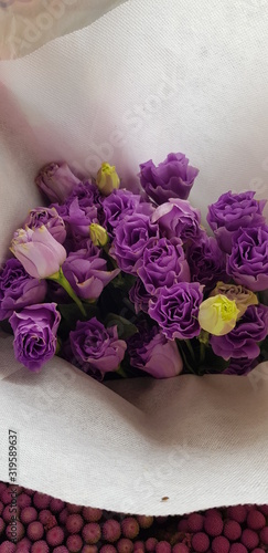 bouquet of flowers on wooden table