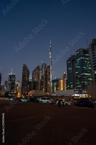 Dubai, UAE - January 2020. Dubai skylines at night