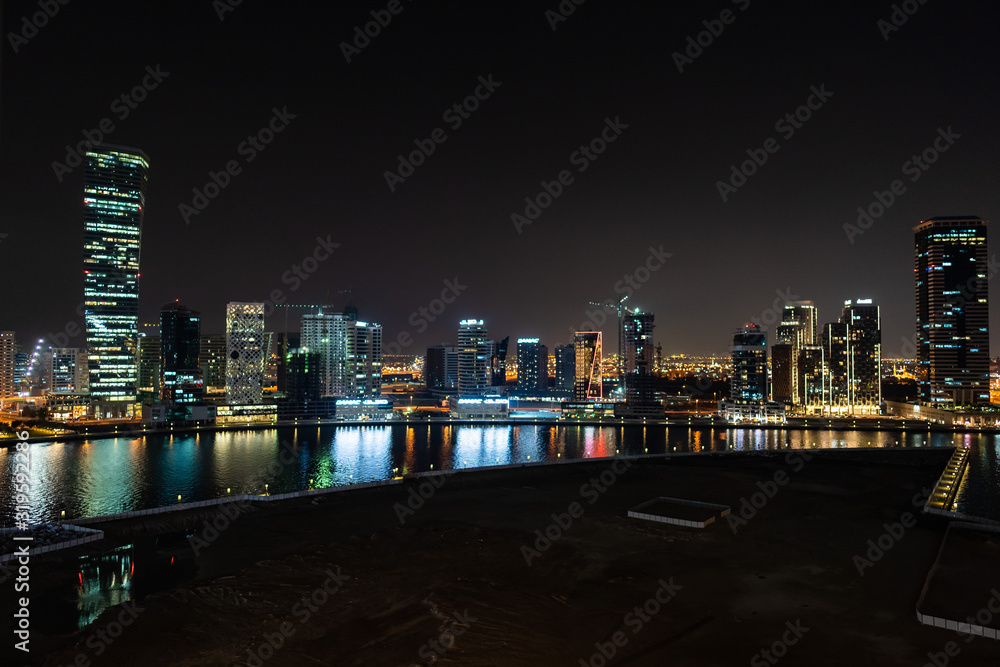 Fototapeta premium Dubai, UAE - January 2020. Dubai skylines at night