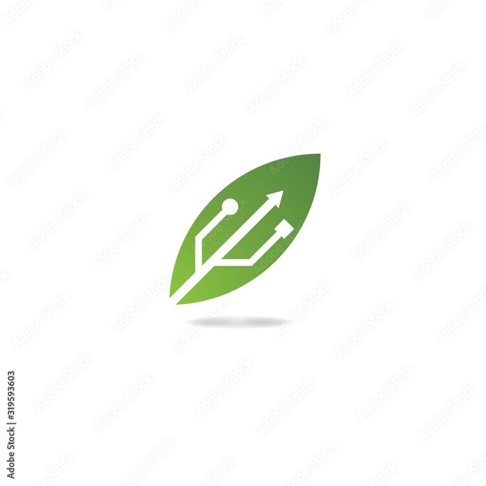 Leaf USB tech logo template vector design Leaf USB tech logo template vector design