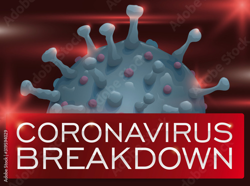 Ambulance Lights, Sign and Close up view of Coronavirus, Vector Illustration