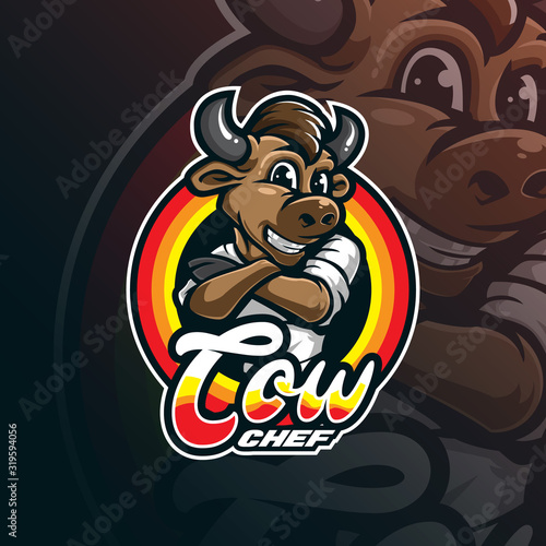 cow mascot logo design vector with modern illustration concept style for badge, emblem and tshirt printing. cow chef illustration.