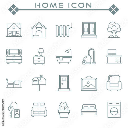 Set of Home Related Vector Line Icons. Contains such as Icons as home, keys, sofa, bathtub and more