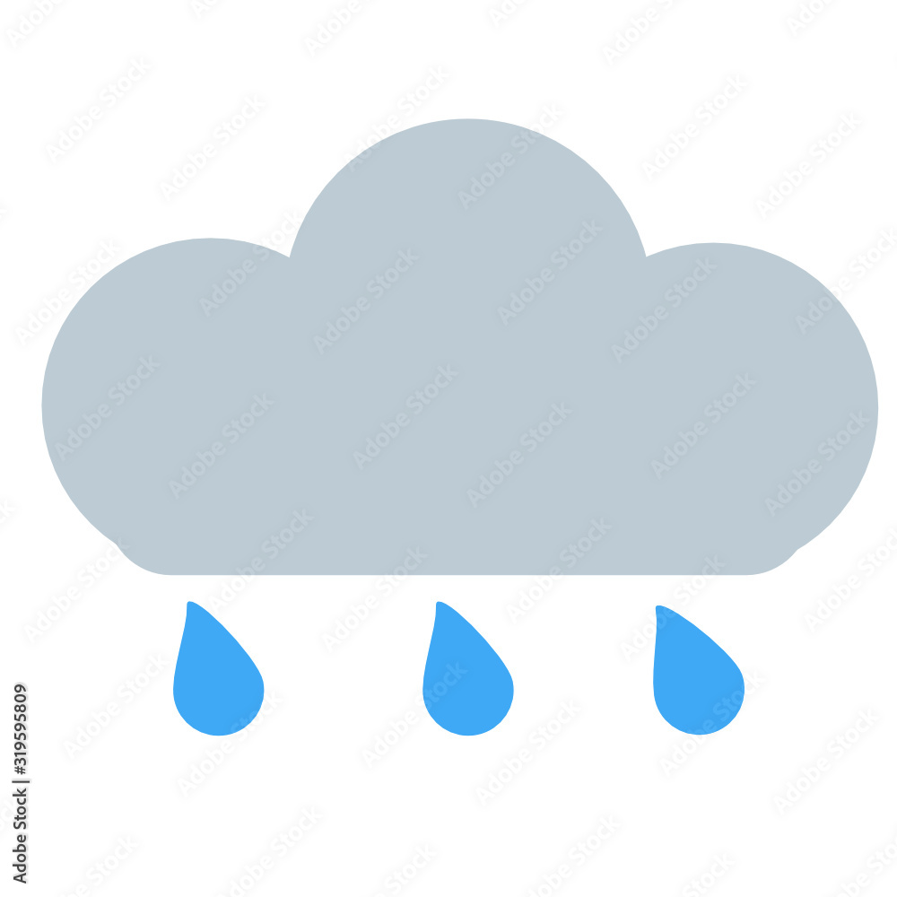 Rainy cloud emoji. Vector drawing of a grey rainy cloud, blue raindrops falling on the ground. Rainy cloud emoji. Vector drawing of a grey rainy cloud, blue raindrops falling on the ground.